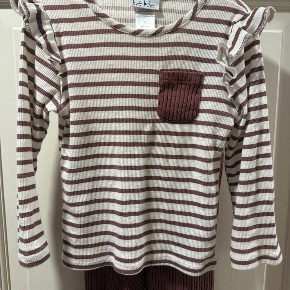 Nicole Miller Toddler Girls Brown and Cream Striped Set